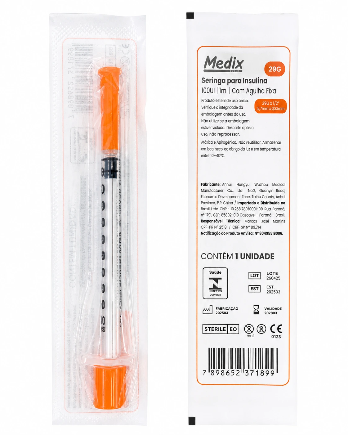 SERINGA INSULINA 100UI 1ML TAMPA LARANJA