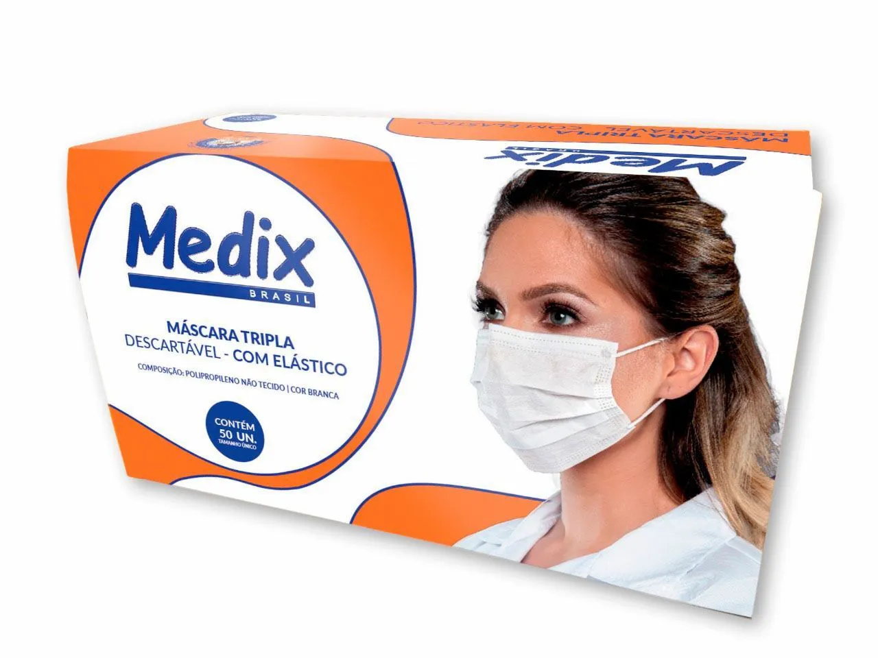 MASCARA DESCARTAVEL MEDIX BRANCA 50UN