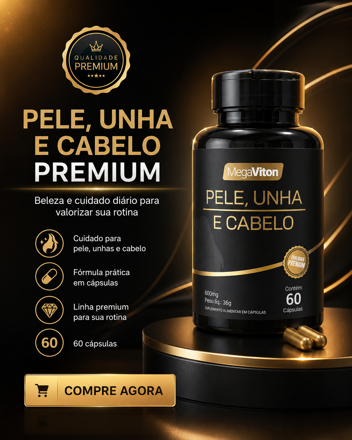MEGAVITON PELE, UNHA E CABELO 600MG 60CPS